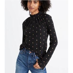 Madewell Mockneck Top in Rainbow Buds in True Black size XS